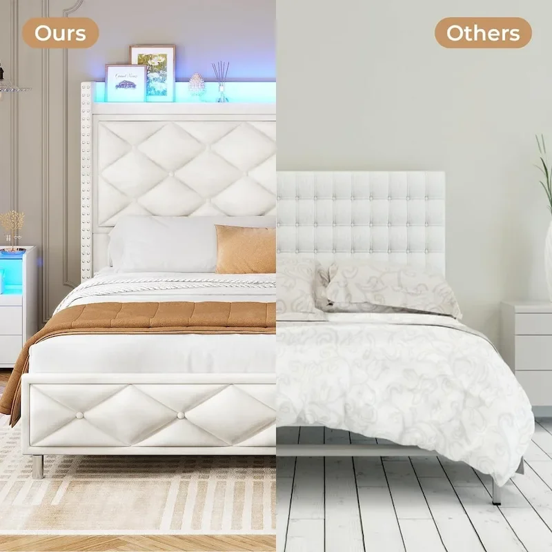 LED Bed Frame with 51.2 Tall Headboard Charging Station