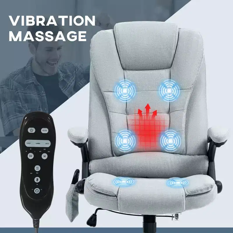 6 Point Vibrating Massage Office Chair with Heat, Linen High Back Massage Desk Chair with Reclining Backrest