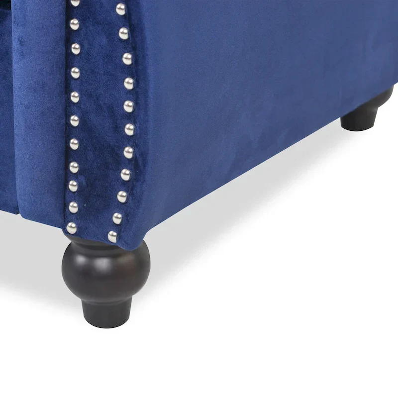 Blue 84.75 Chesterfield Button Tufted 3-Seater Sofa with Nailheads and Legs