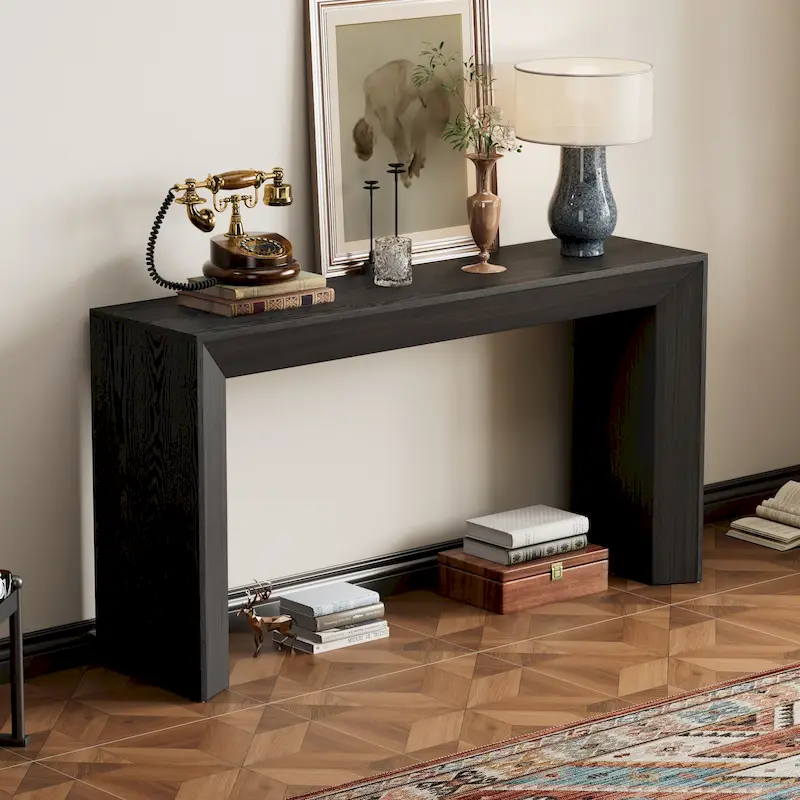 Black / Grey / Brown Fireplace-Style Console Table, Holds up to 220 lbs