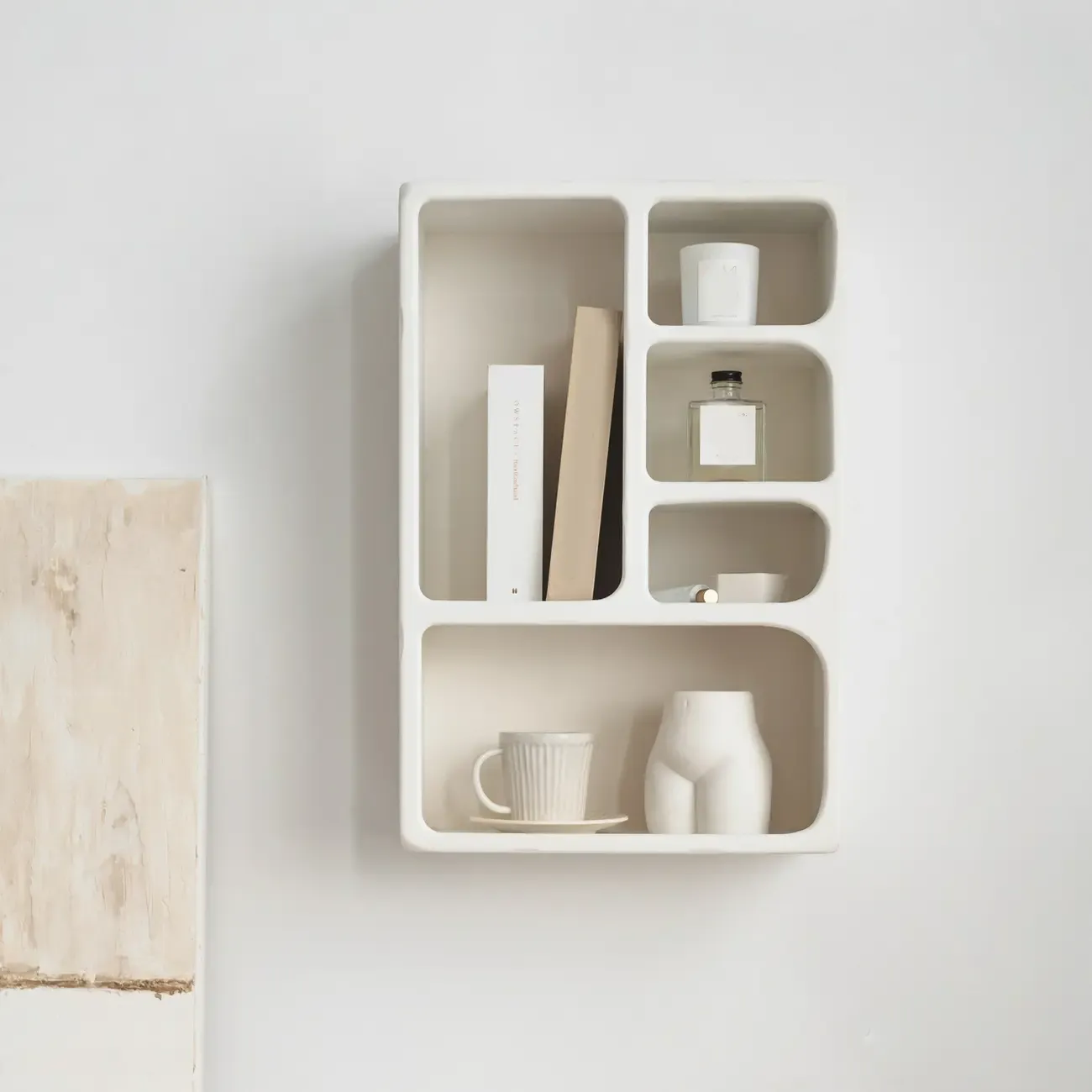 Elegant White Wall-Mounted Wooden Open Display Stand