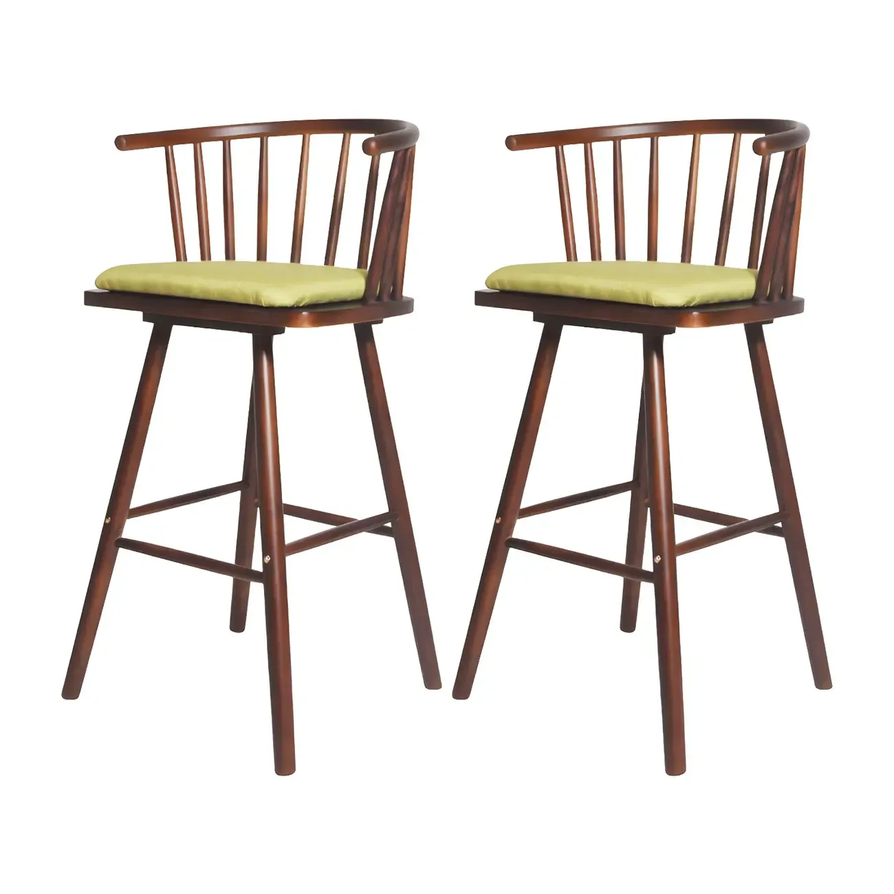 Traditional Wooden Low Back Bar Stool with Cushioned Seat