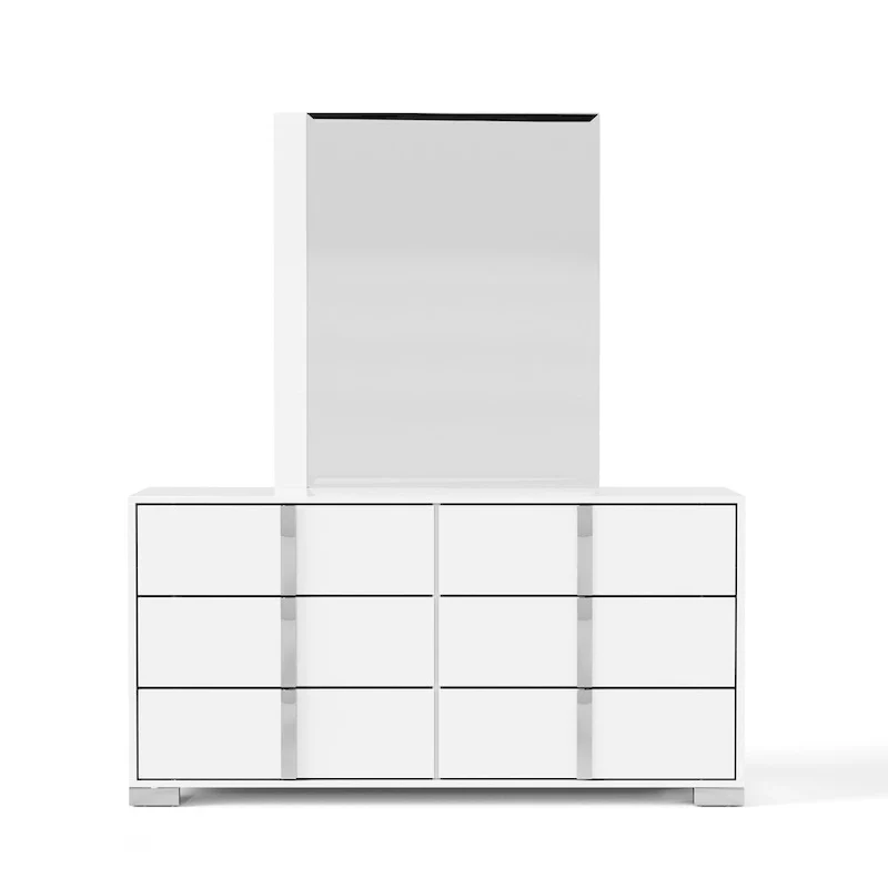 Furniture of America Erina Modern Glossy 2-Piece 6-Drawer Dresser and Mirror Set
