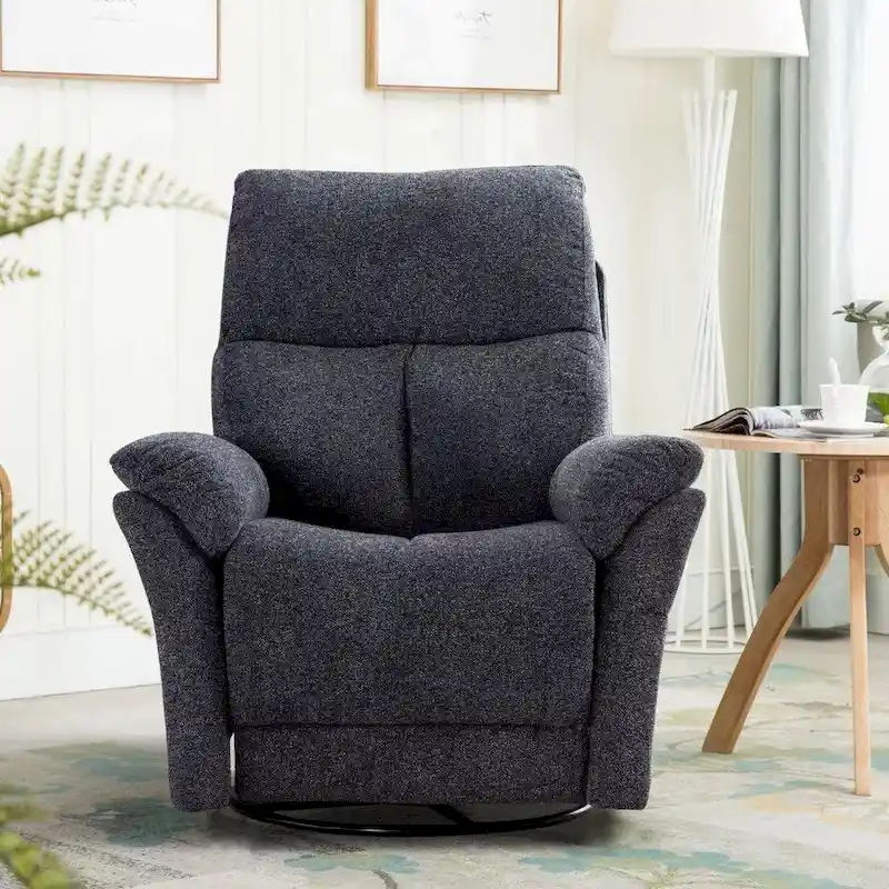 Silver/Smoke Grey/Dark Grey Fabric Swivel Rocker Recliner Chair for 1 Person