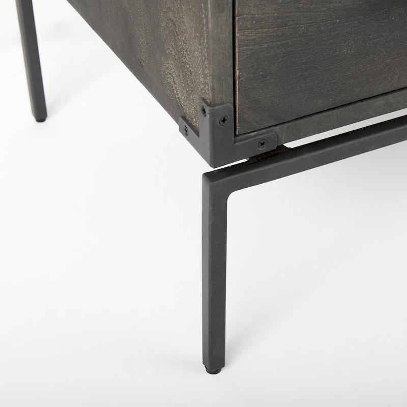 Ward Dark Brown Solid Wood w/ Black Iron Base 3 Drawer Accent Cabinet