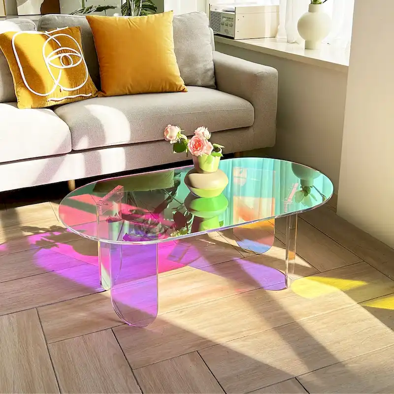Acrylic Colorful Coffee Table Iridescent Glass End Table Side Table - 38