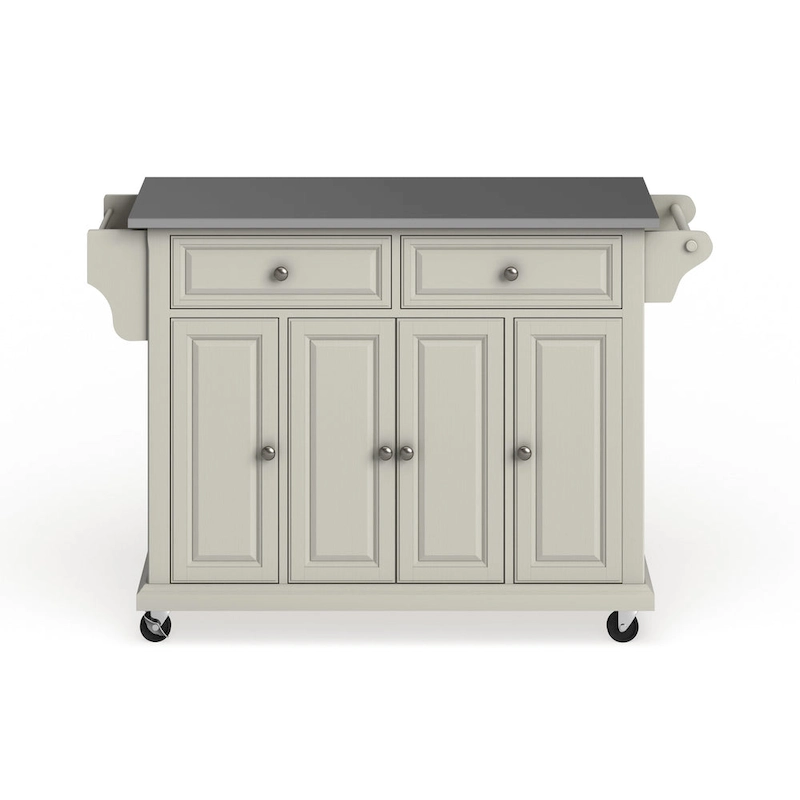White Finish Stainless Steel Top Kitchen Cart and Island - 18d x 51.5w x 36h