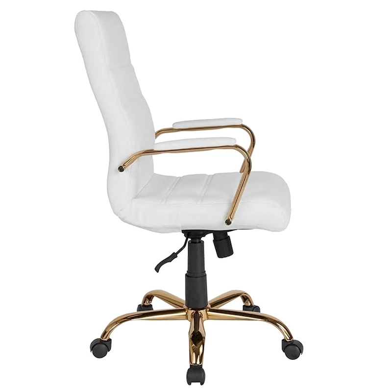 Galaxy High Back Horizontal Stitching White Leather Executive Adjustable Swivel Office Chair with Gold Frame
