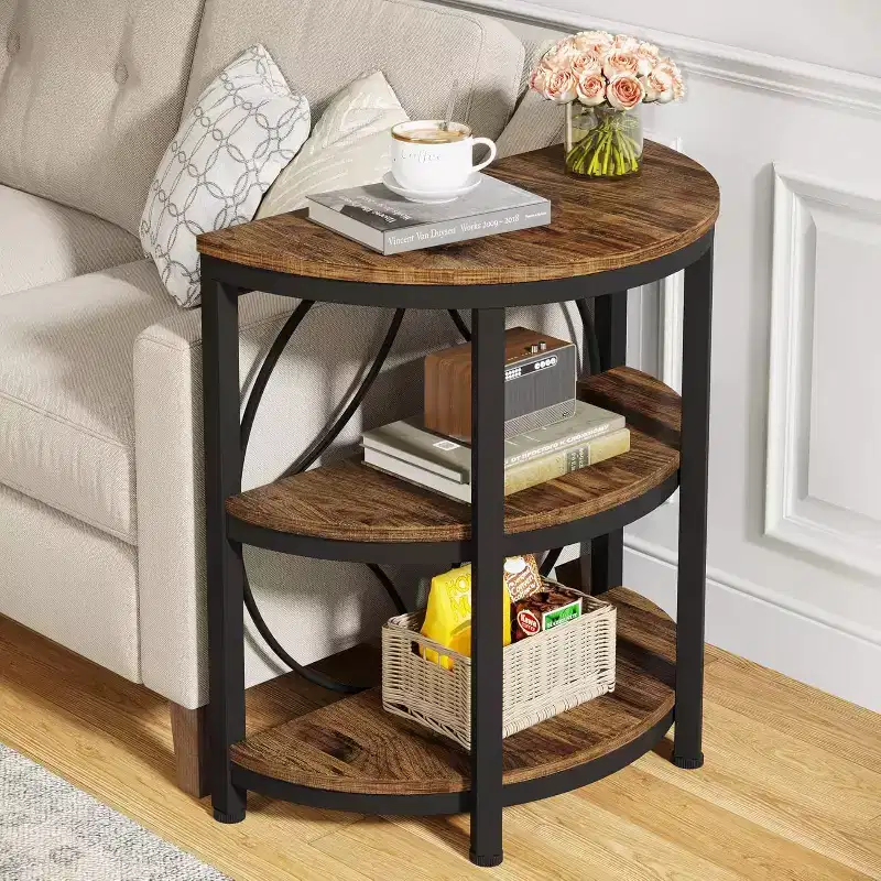 Tribesigns 3-Tier Semi Round End Table, Half Moon Accent Table