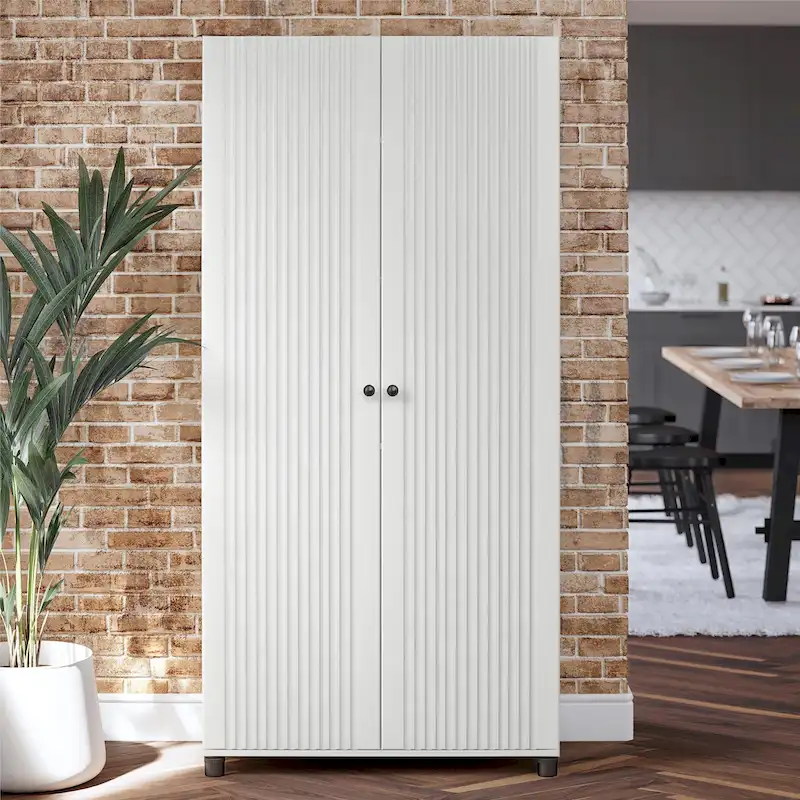 White Fluted 2-Door Storage Cabinet, 36 in. Wide