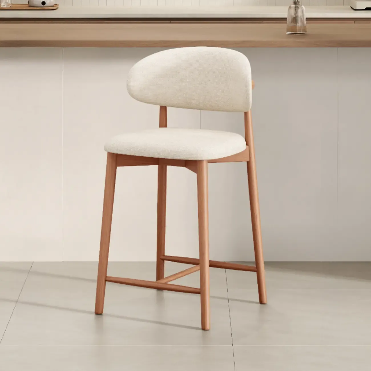 Mid Century Modern Upholstered Bar Stool with Back