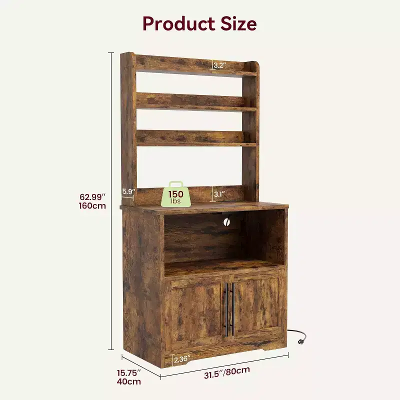 Farmhouse Bakers Rack with Adjustable Shelf, Microwave Stand with Storage Cabinet - Kitchen Hutch,for Pantry Organization, Spices, Dishes