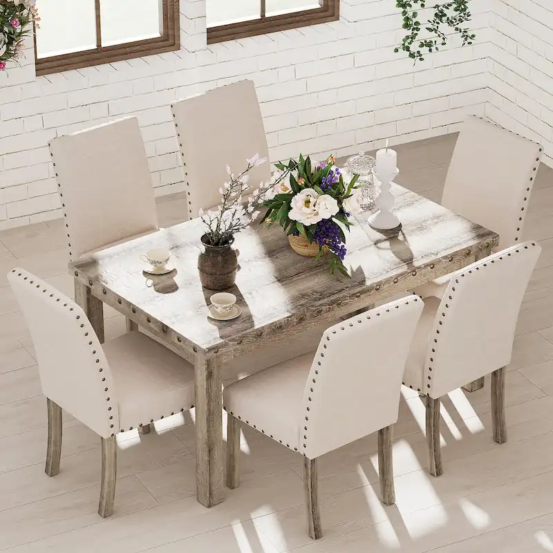 Farmhouse Dining Table Set Rectangular Chair 7-piece