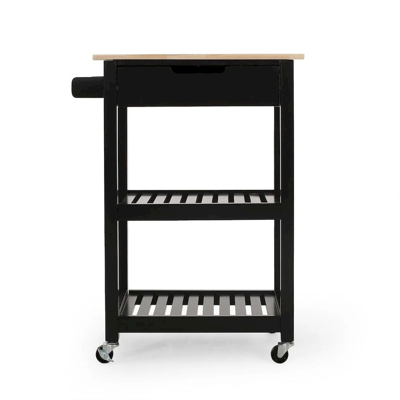 Compact Wooden Kitchen Cart with Wheels Shelves and Drawer by Christopher Knight Home