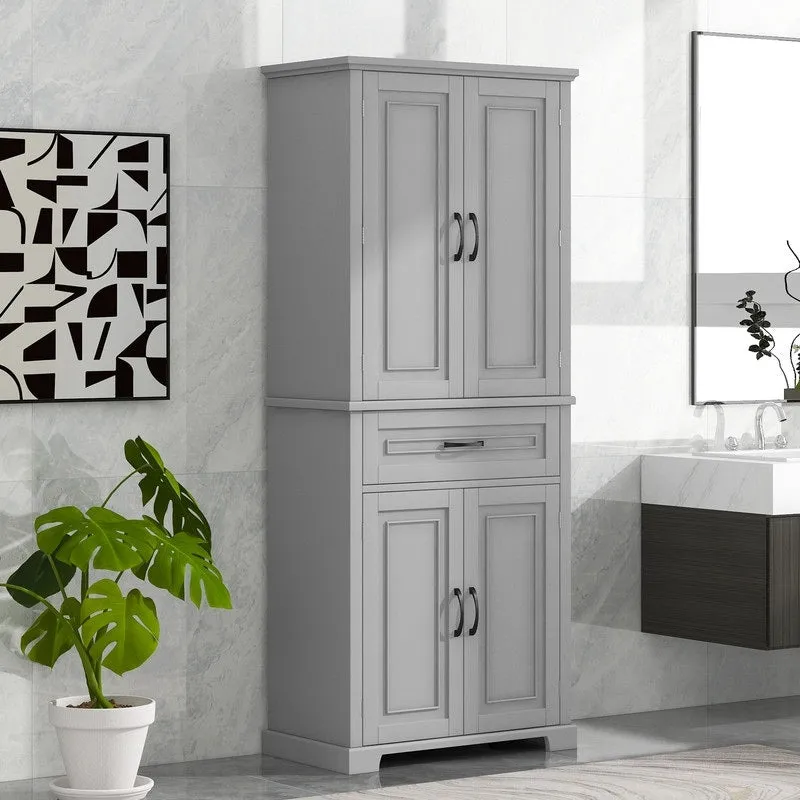72 Tall Bathroom Storage Cabinet with Doors and Drawer, Multiple Storage Space, Adjustable Shelf, Grey