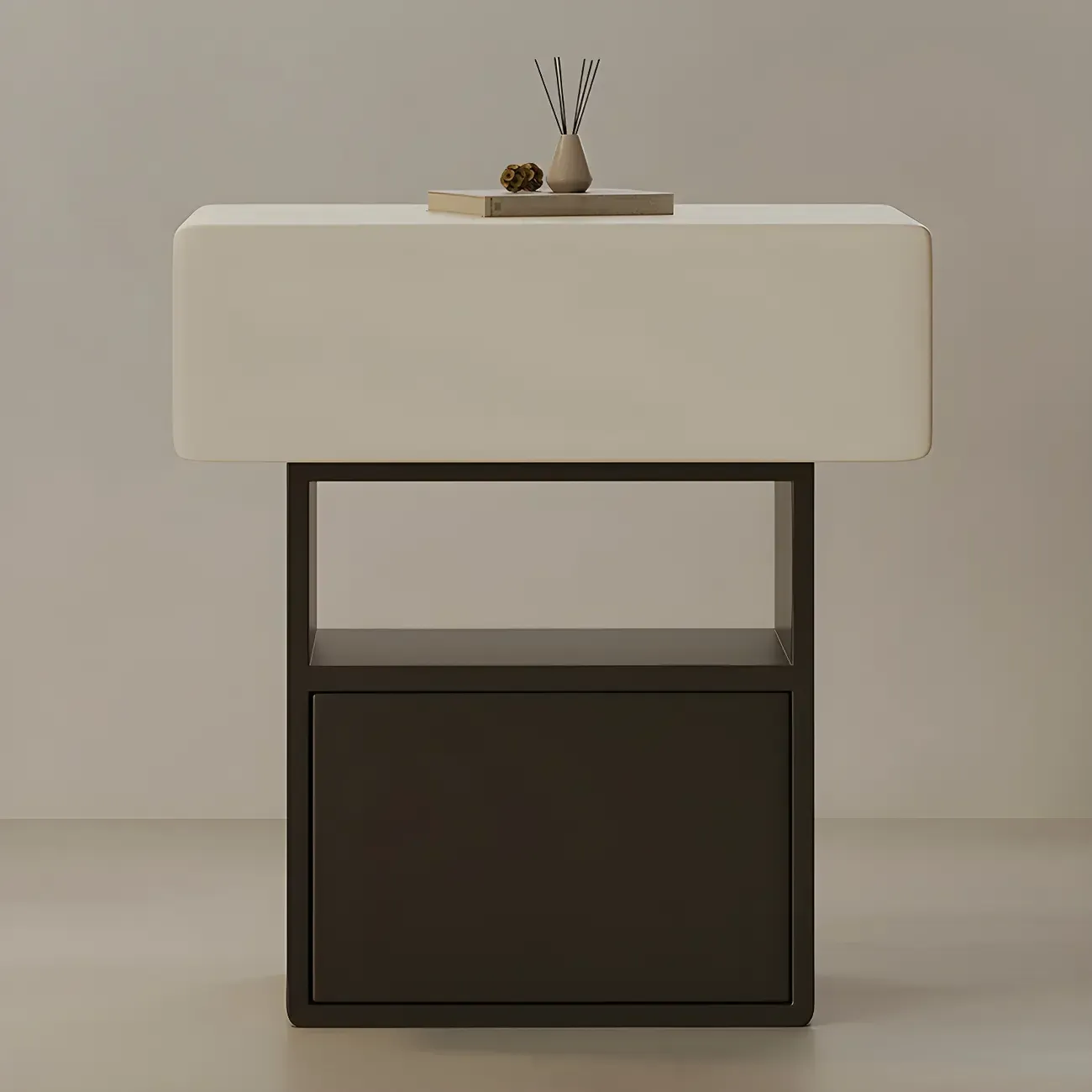 Nordic White-Black Storage Small Nightstand in 3-Layer