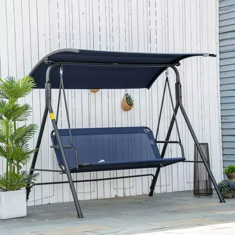 3-Person Patio Swing Chair with Adjustable Canopy and Cushions, Dark Blue