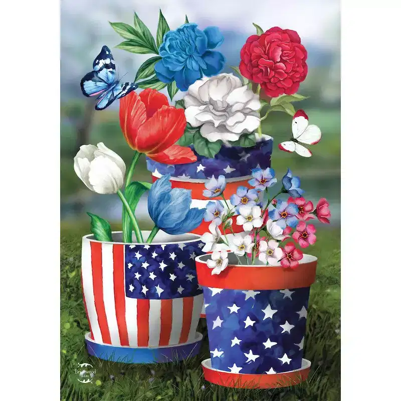 Briarwood Lane Summer House Flag 40x28 For Outdoor America in Bloom Patriotic For Summer House Flag
