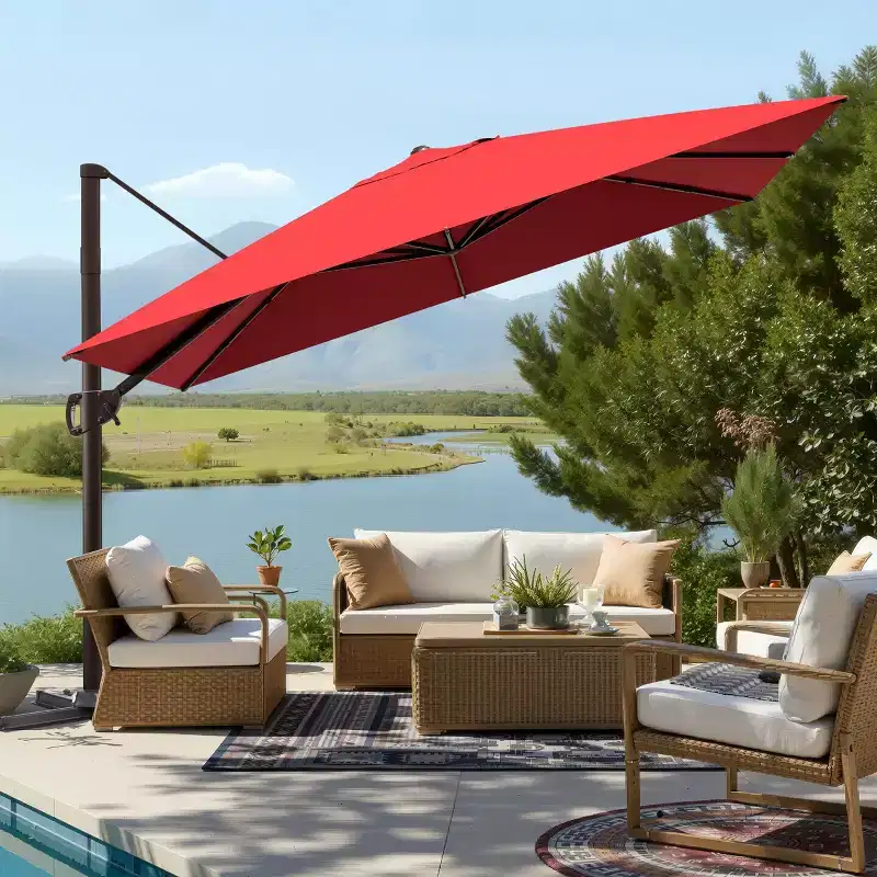 Crestlive Products 9x11FT Cantilever Patio Offset Umbrella 1-Tier Top No Base