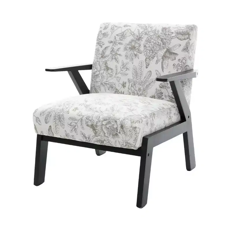 Homy Casa Mid-Century Modern Lounge Armchair with Solid Wood Frame, Upholstered Accent Chair for Living Room, Bedroom, or Study, Beige + Grey