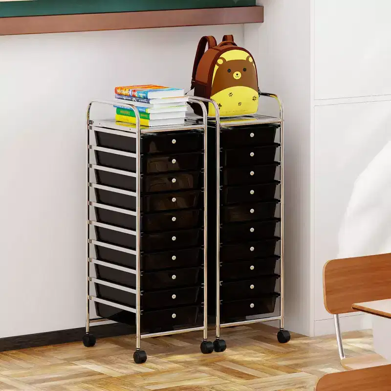 Costway Rolling Storage Cart with Chrome Plated Metal Frame & Lockable Universal Wheels Black/Clear/Multicolor