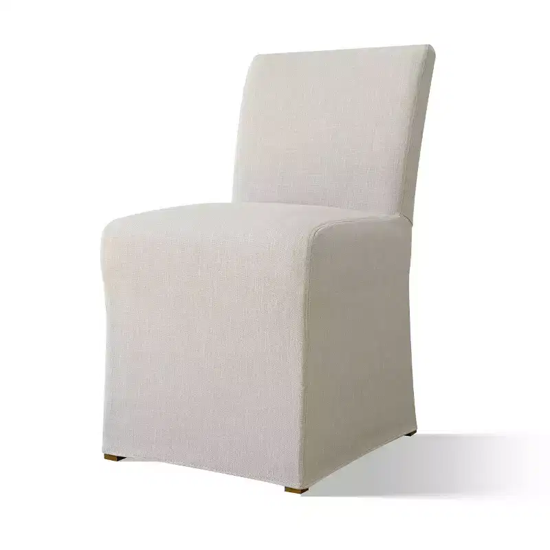 Set of 4 Beige Slipcover Dining Chairs, Modern Farmhouse Performance Textured Linen Parson Chairs with Skirted Design - Panipeachy