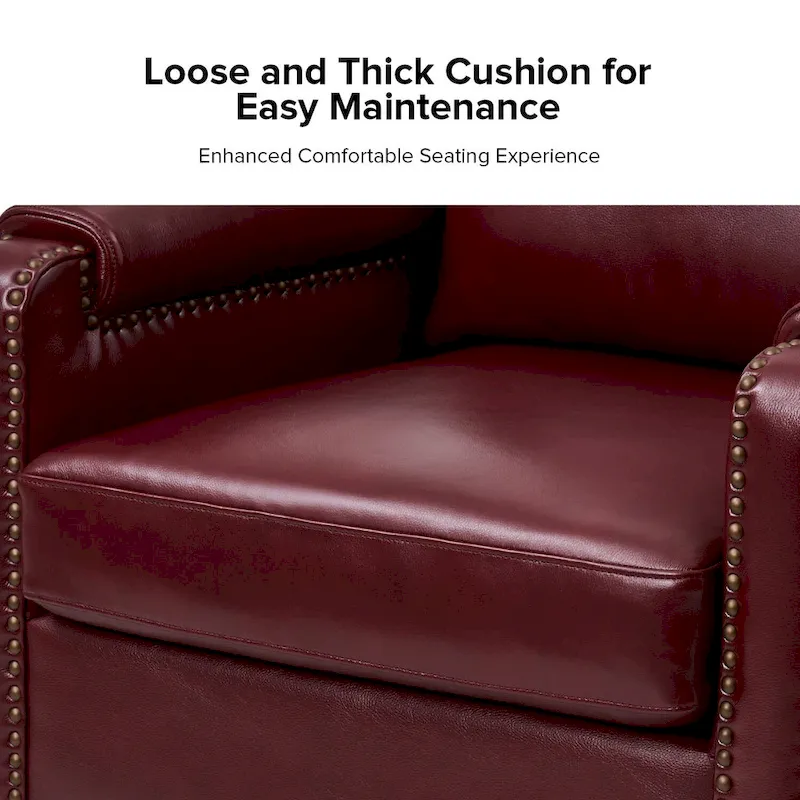 Kunz Transitional Genuine Leather Armchair with Removable Cushion and Nailhead Trims