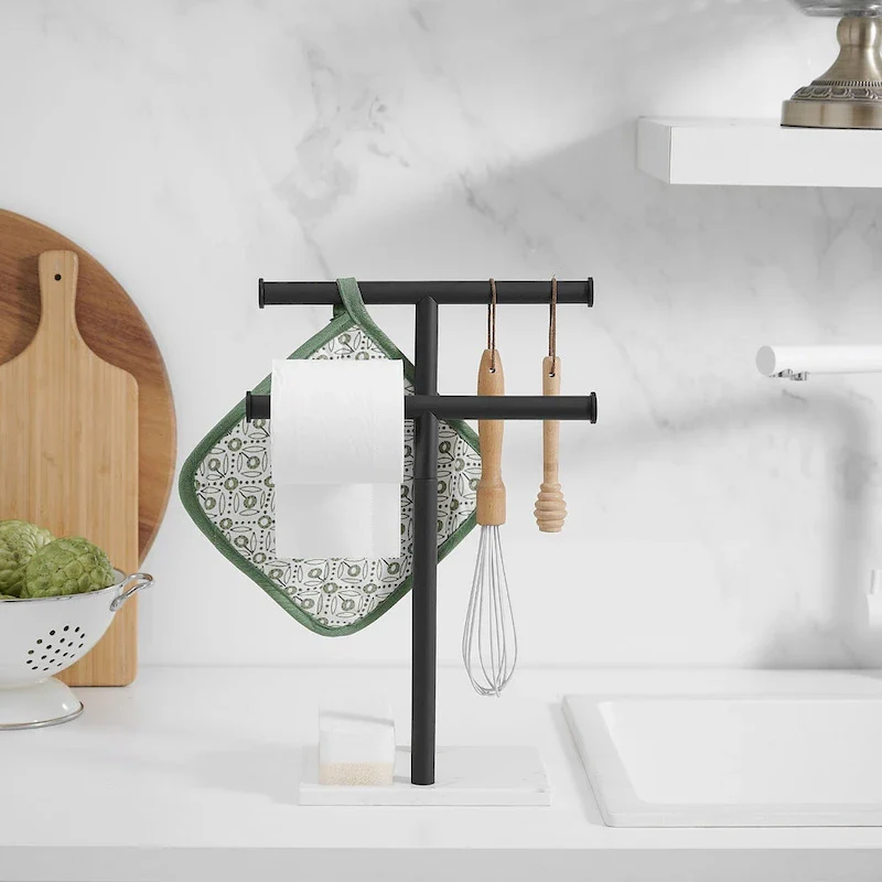 2-Tier Towel Rack Countertop Free Standing with Natural Marble Base