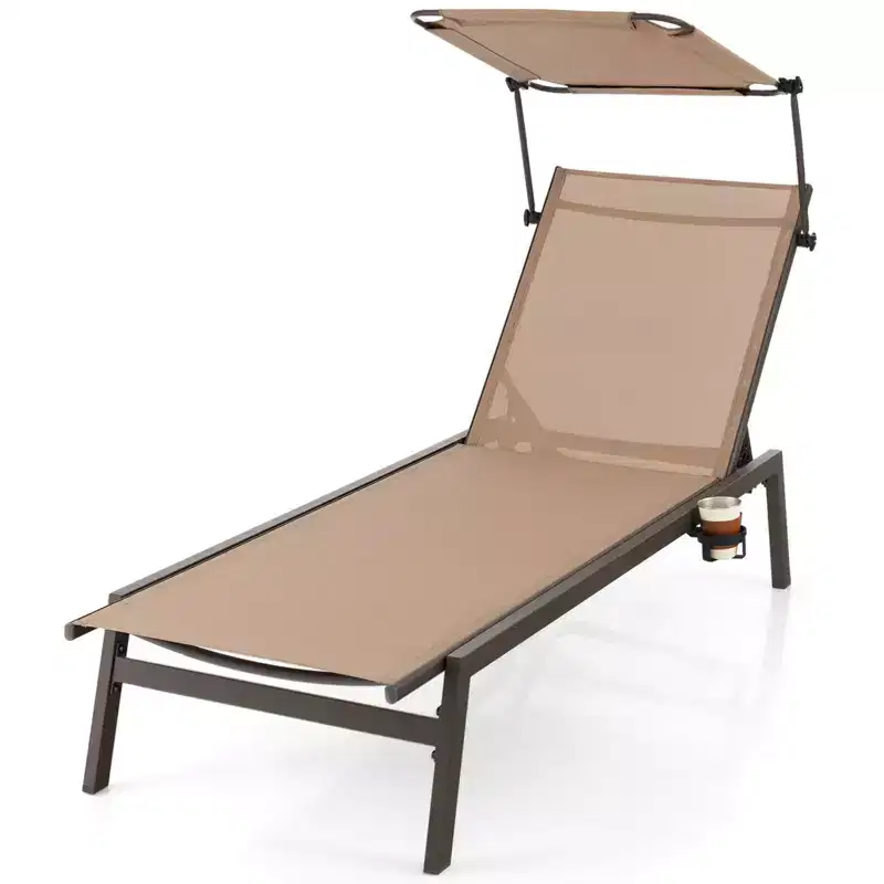Gymax 1PC/2PC Backyard Reclining Outdoor Chaise Lounge Chair with Adjustable Sunshade and 6 Positions