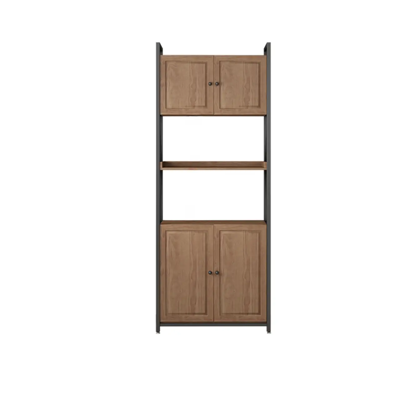 Rustic Brown Metal 6-shelf Open Bookcase with Cabinet