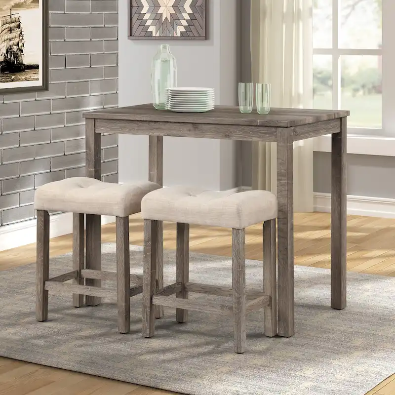 Counter Height Dining Table with Button-Tufted Upholstered Stools
