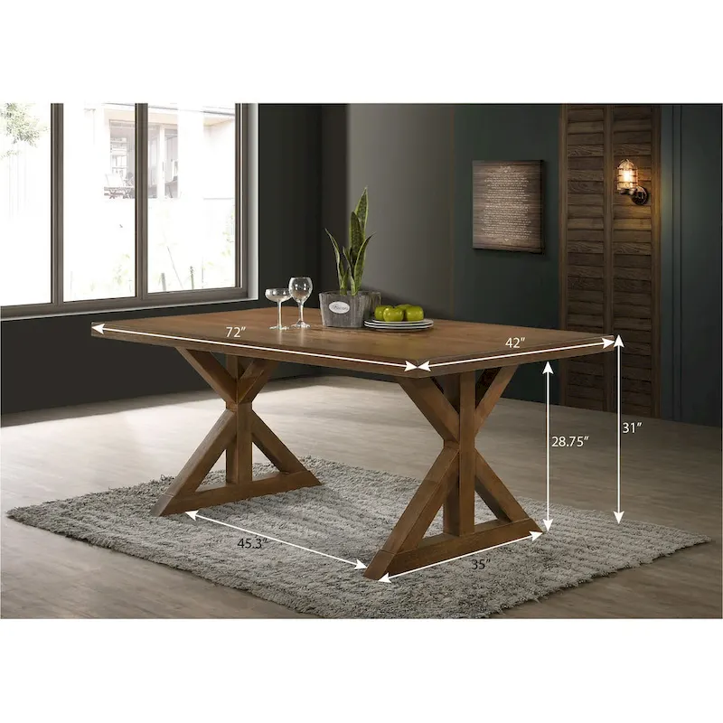 Farmhouse Wood Trestle Dining Table in Brushed Driftwood Finish