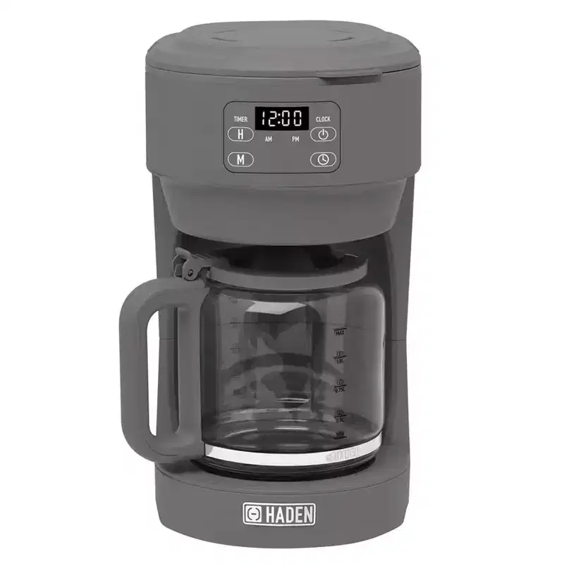 Haden Chelsea Coffee Machine, 10 Cup Programmable Drip Coffee Maker with Auto Shut-Off Function and Keep-Warm Function, Grey  Chrome