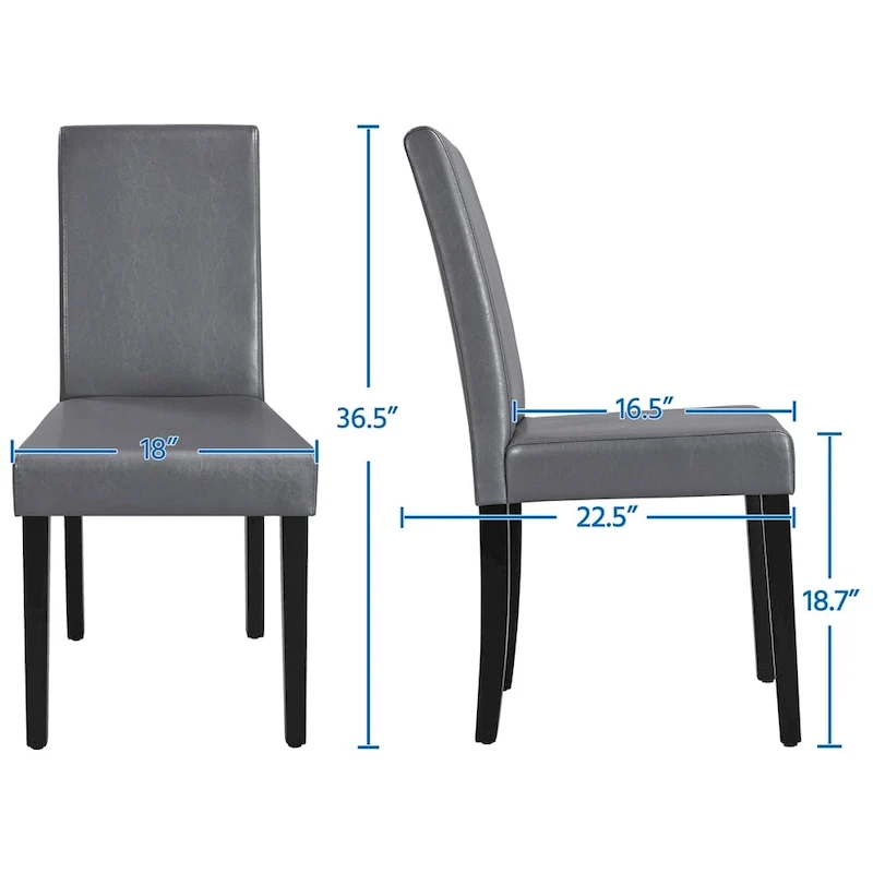 High-Back Faux Leather Dining Chairs with Foam Cushion & Rubberwood Legs – Black / Grey / Brown / White