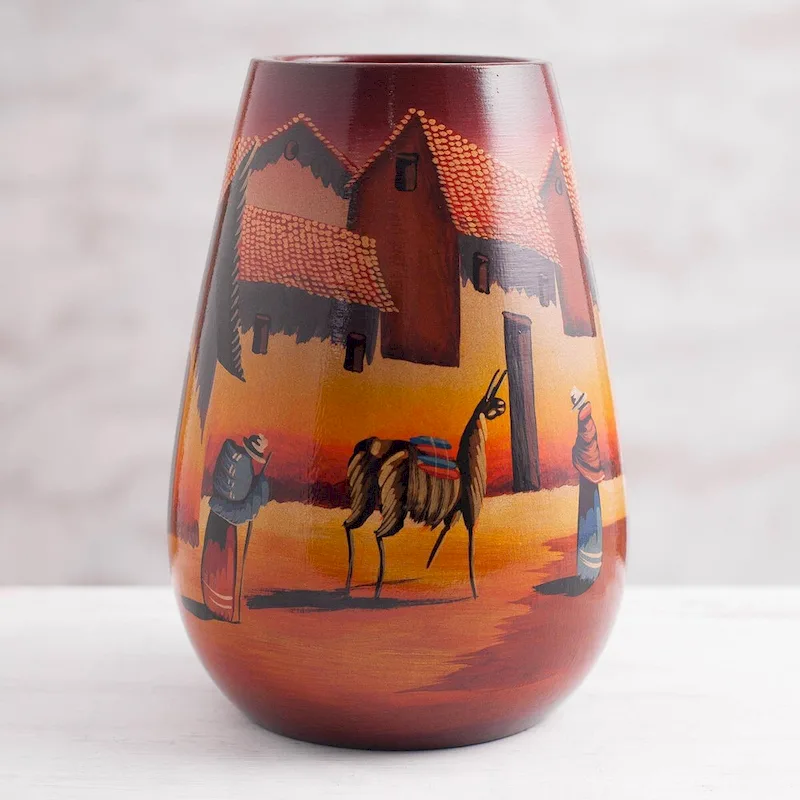 Ceramic vase, 'The Streets of Cuzco'