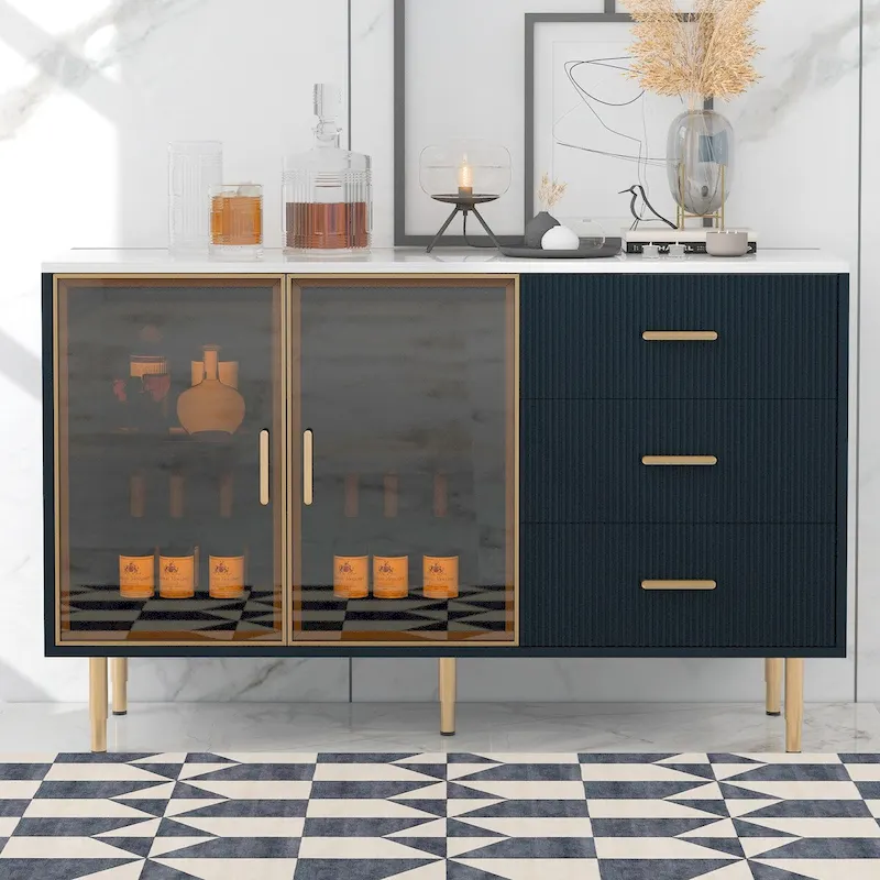 Modern Sideboard Buffet Cabinet with Gold Metal Legs