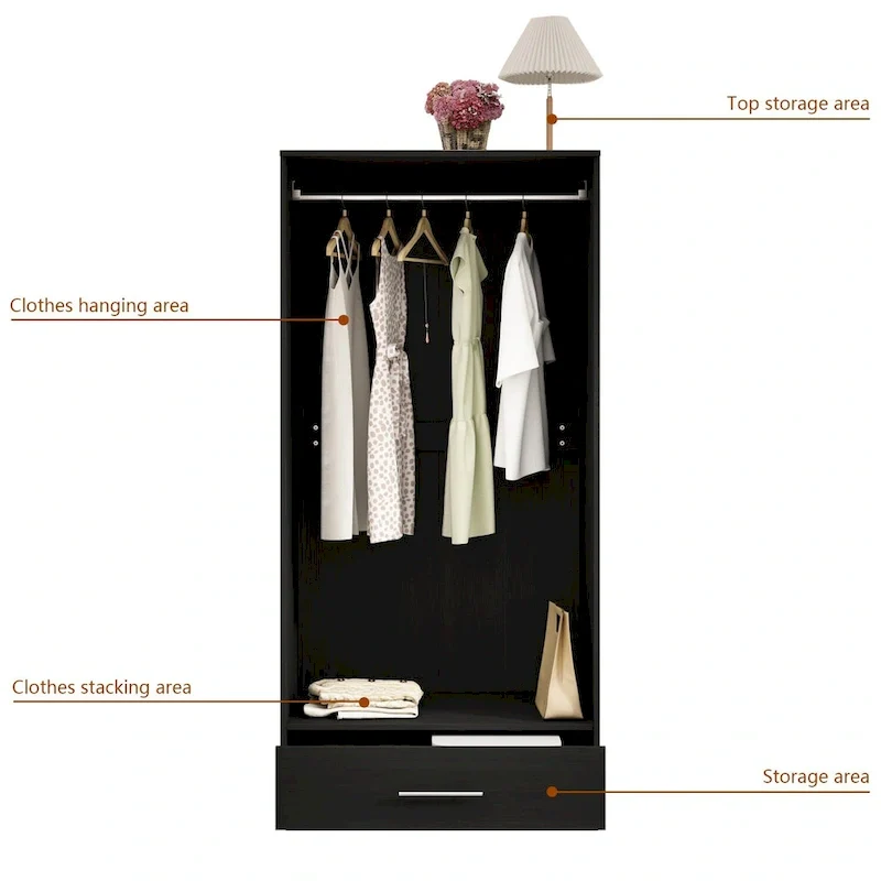 31.5W x 66.9H Wardrobe Armoire Cloest with Drawer In Black,White
