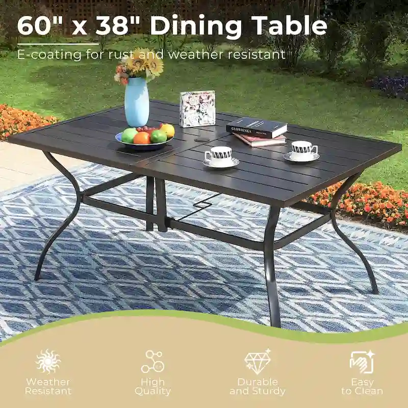 7-Piece Oversized Outdoor Dining Set with 6 Padded Chairs & 60