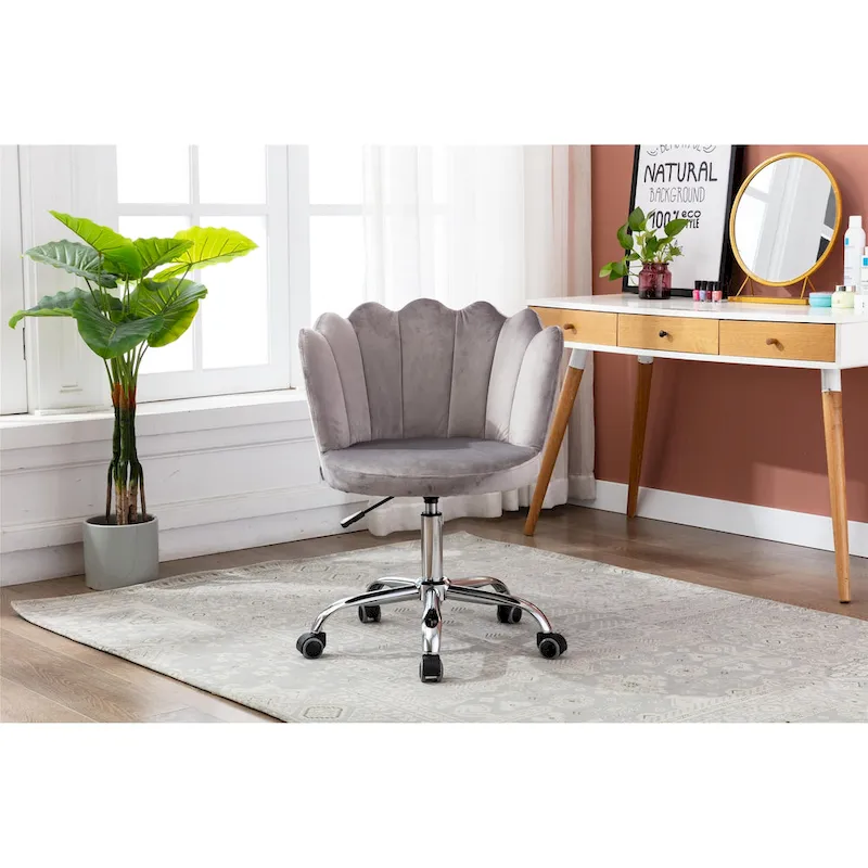 Velvet Upholstered Adjustable Height Swivel Home Office Chair