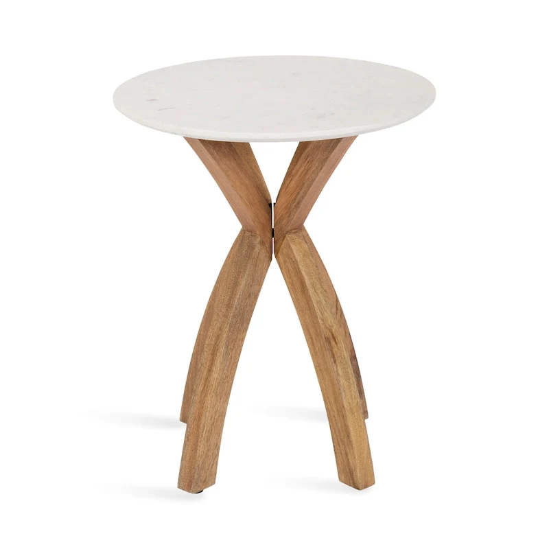 Natural Wood Round Side Table - Midcentury Modern Style