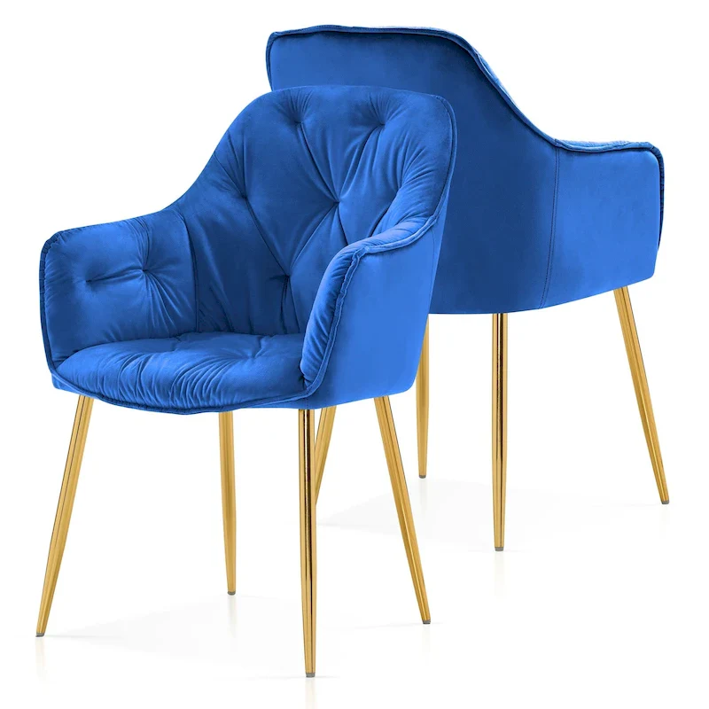 Tufted Dining Chairs Set of 2, Accent Chair with Solid Gold Plated Legs
