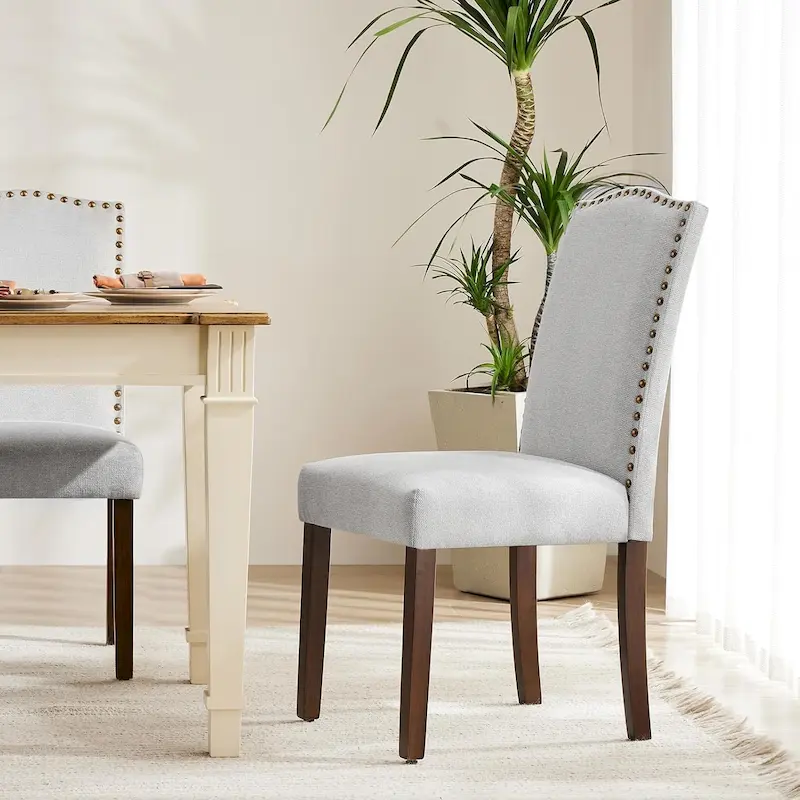Upholstered Dining Chairs Set of 2, Modern Upholstered Fabric Dining Room Chair with Nailhead Trim and Wood Legs