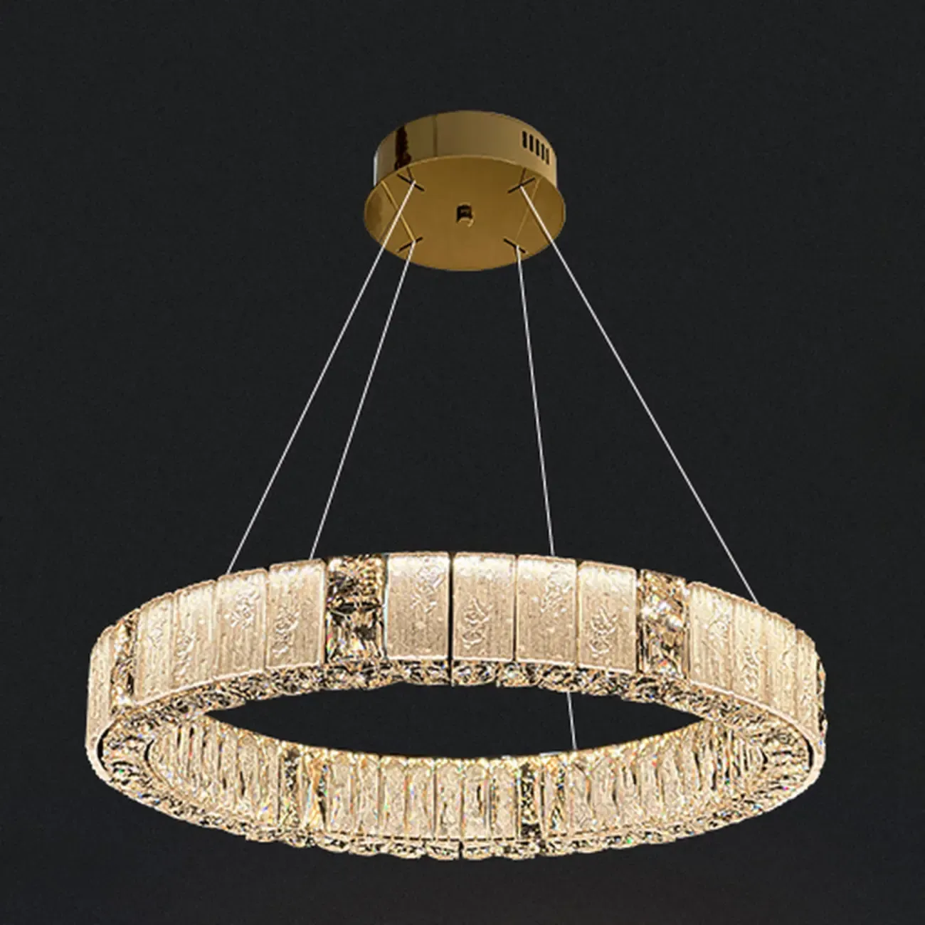 Gold Circular Crystal Linear Modern Chandelier Light