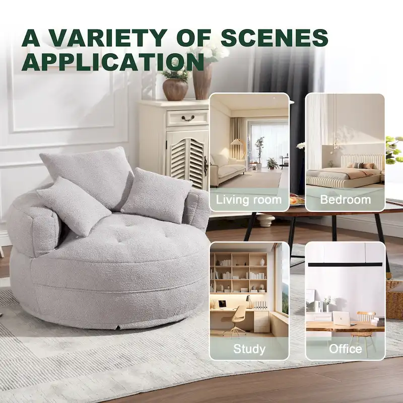 Oversized Round Fabric Lounge Chair with Curved Back