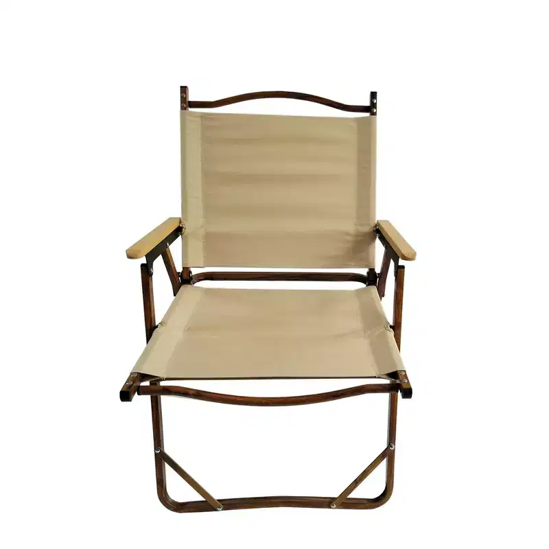 Okak Portable Chair with Aluminium Frame, Camping Chairs with Armrests, Stadium Seats with Back Support for Outdoor, Set of 4, Natural