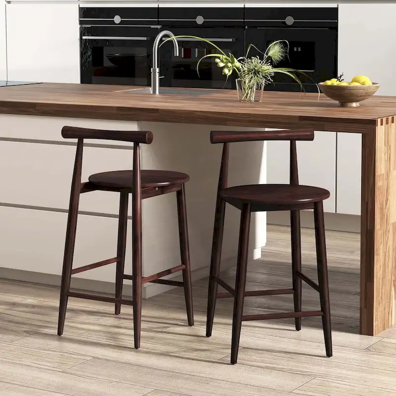 Costway Bar Chair Counter Height Stools Set of 2/4 with Acacia Wood