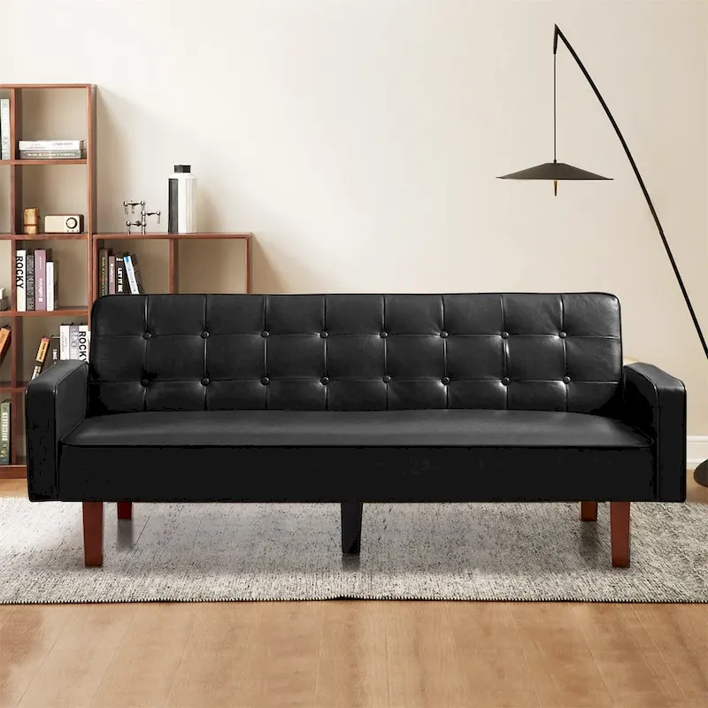 Sofa Bed Couch Faux Leather Loveseat Sofa Convertible Modern Futon Couch Small Sleeper Futons Bed