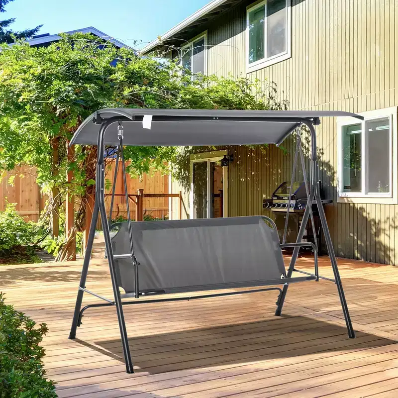 Whisen Patio 3-Seater Swing Chair, 3-Person Porch Swing with Steel Frame Stand and Adjustable Tilt Canopy - Gray