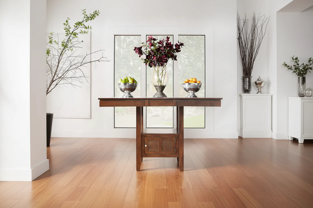 Brown Extendable Counter Height Dining Table with Storage, Seats up to 8