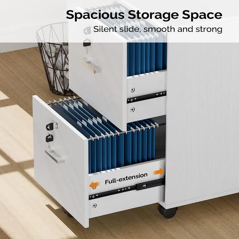 2-Drawer Rolling Wood File Cabinet with Lock